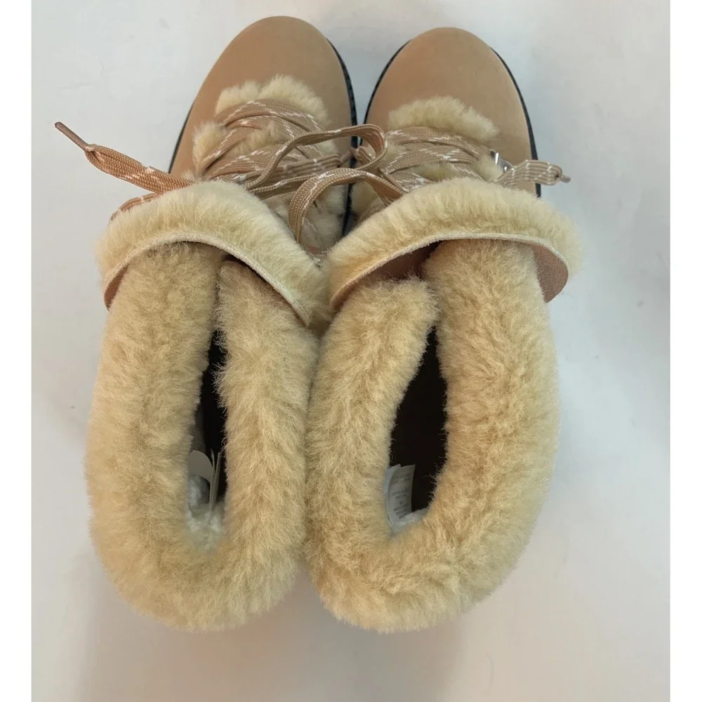 NEW WOMENS 8 J CREW NORDIC WINTER BOOTS IN LEATHER W SHEARLING BRONZED CLAY READ